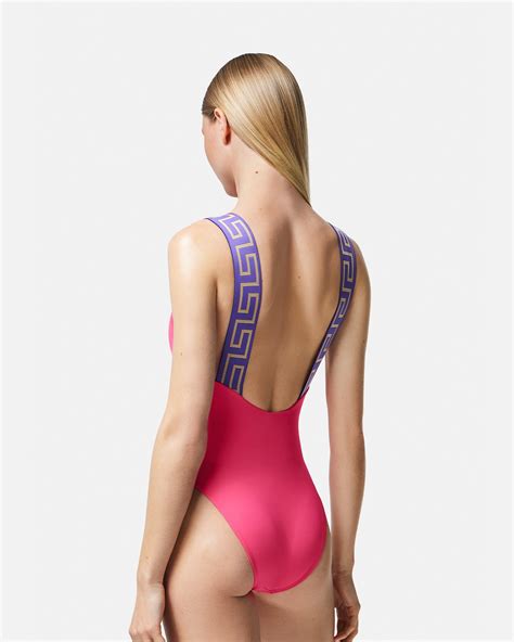 Greca Border One-Piece Swimsuit Pink,Purple | VERSACE US
