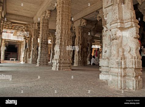 Carved Pillars Ranga Mandapa Virupaksha Temple Hampi Karnataka