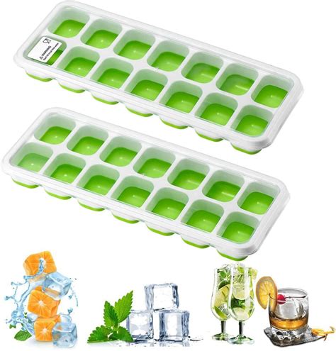 Ice Cube Trays With No Spill Removable Lid Easy Release Silicone