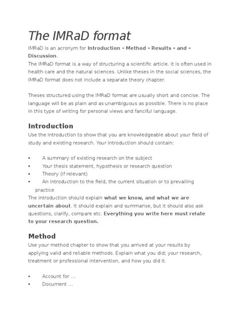 The IMRaD Format | Thesis | Theory