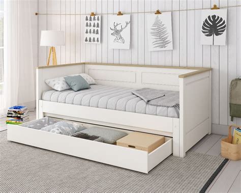 Heritage White and Oak Wooden Storage Day Bed | Happy Beds