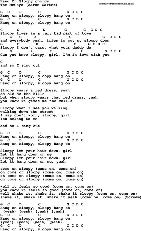 Song lyrics with guitar chords for Hang On Sloopy | Lyrics and chords ...