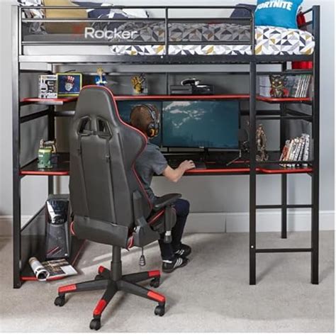 X Rocker Battlebunk Gaming Bunk Bed High Sleeper With Desk Shelves