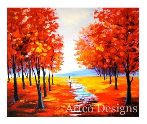 Items similar to Red Fall Painting Art, Red Autumn Painting, Autumn ...