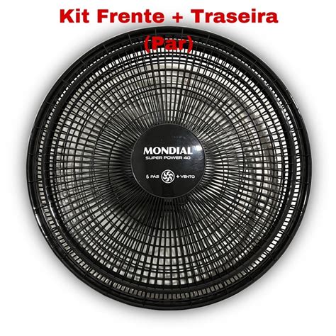 Kit Grades Ventilador Mondial Cm Frente Traseira Preta Bravio Power