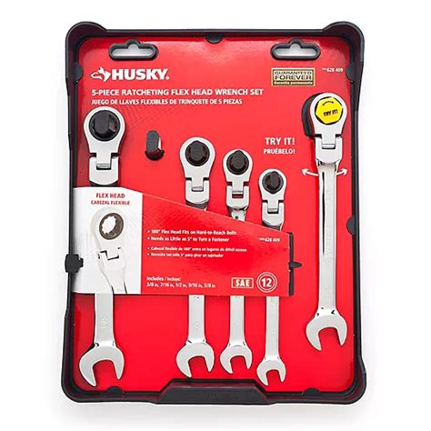 Husky Sae Ratcheting Reversible Combination Wrench Set 5 Piece The