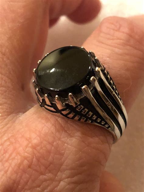 Vintage Onyx Mens Ring Sterling Silver Gothic Genuine Etsy