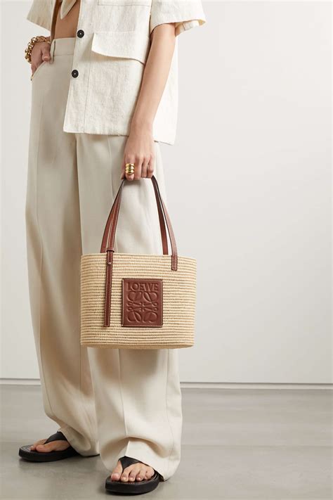 LOEWE Paula S Ibiza Small Leather Trimmed Woven Raffia Tote NET A