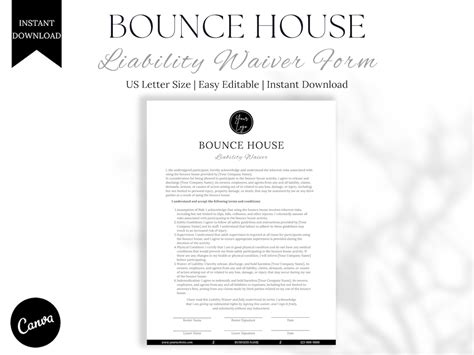 Bounce House Waiver Form Release Of Liability Template Editable And Printable Inflatables Rental