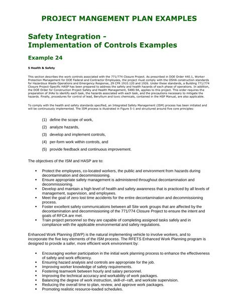 Pdf Project Mangement Plan Examples Safety Sitesprodfiles201305f0pmplan