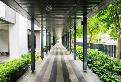 Outside Walkway Along A Building Modern Open Corridor Stock Image