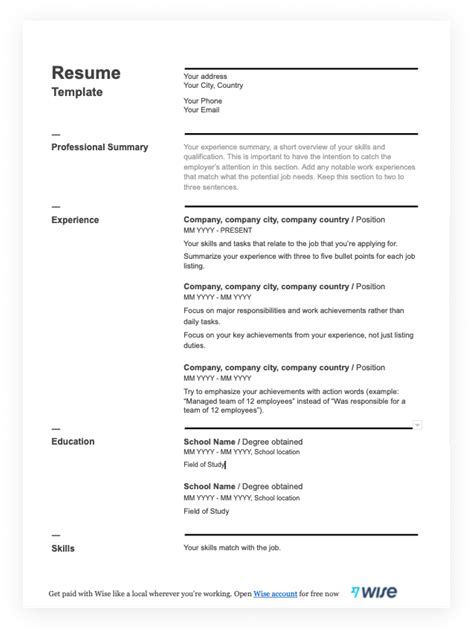 Free Resume Templates | Download and create the best resume template - Wise