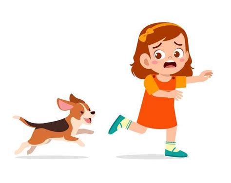 Premium Vector Cute Little Girl Scared Because Chased By Bad Dog