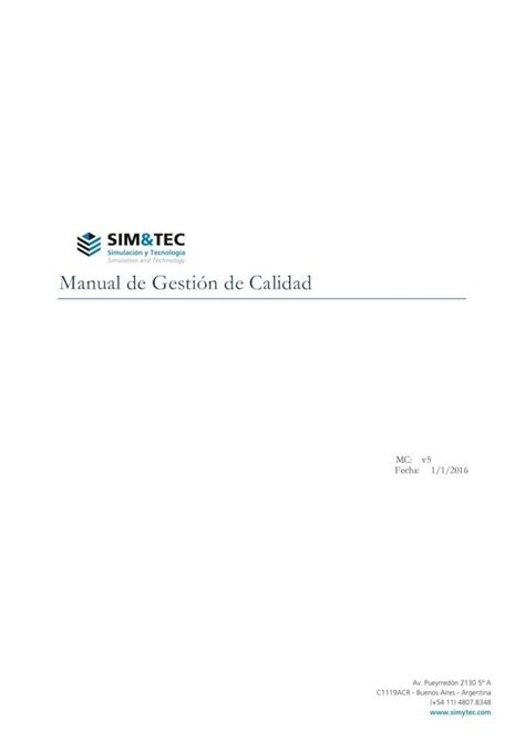 PDF Manual de Gestión de Calidad SIM TEC Simulación y PDF