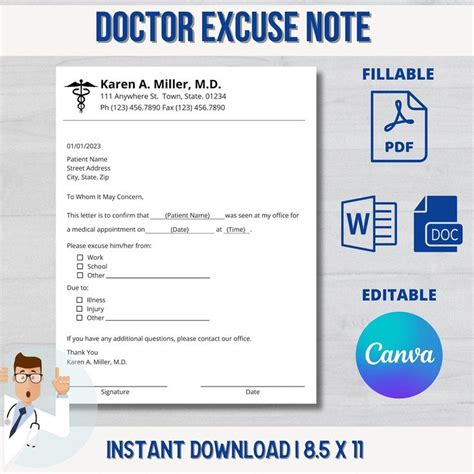 Doctors Excuse Note For Work Medical Excuse Printable Note School