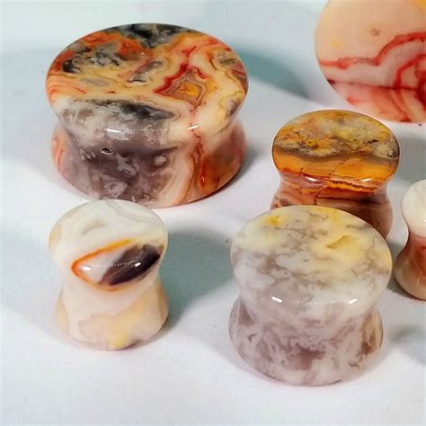 Stone Plugs Gauges Crazy Lace Agate Stone Plugs Double Etsy