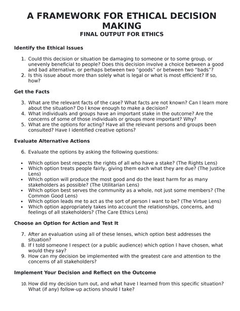 A Framework FOR Ethical Decision Making A FRAMEWORK FOR ETHICAL