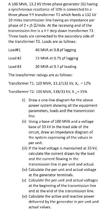 Solved A 100 MVA, 13.2 kV three phase generator (G) having a | Chegg.com 
