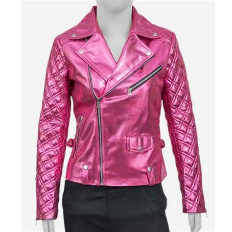 Sarah Shahi Sex Life Pink Quilted Leather Jacket Fame Leather Jackets