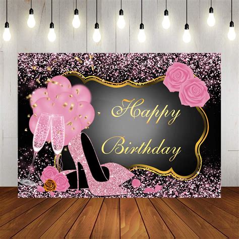 Aperturee 7x5ft Sweet Purple Happy Birthday Backdrop Rose