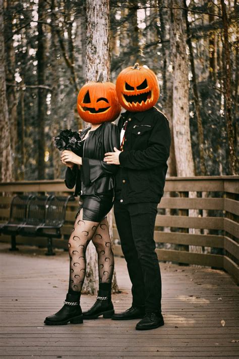 Pumpkin Head Couples Photoshoot Halloween Photography Halloween Photoshoot Cute Couple