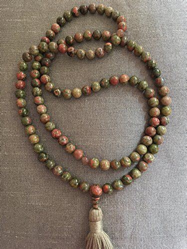 Unakite And Moonstone Mala Beads Mala Necklace Smooth Beads For