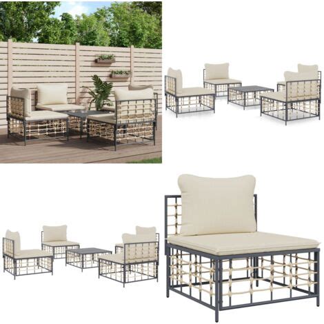 5 Tlg Garten Lounge Set Mit Kissen Anthrazit Poly Rattan Garten