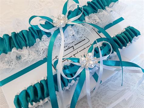 Teal Wedding Garter Set Teal Bridal Garter Set Handmade Etsy