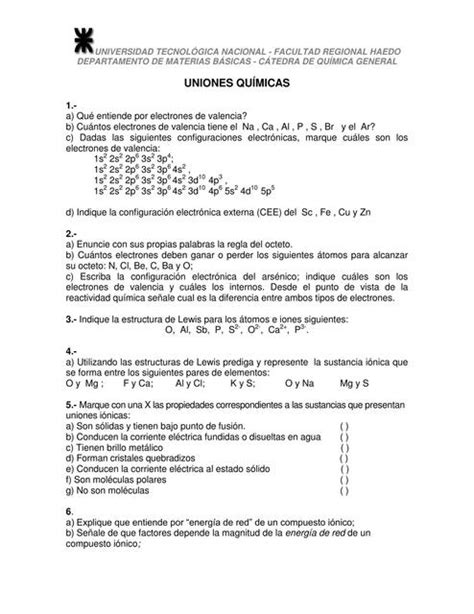 Uniones químicas ejercicios con respuestas El Rincón de la Ingeniería