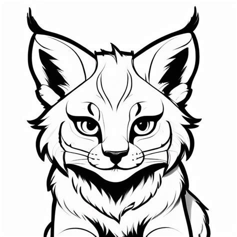 Lynx Outline Black And White Cute Coloring Book Premium Ai Generated