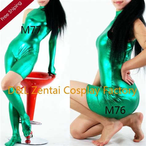 Free Shipping Dhl Sexy Fancy Dress Women Unitard Green Shiny Metallic