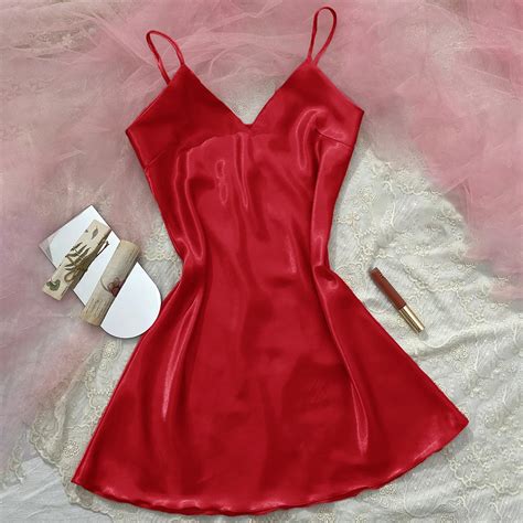 Summer Women S Satin Sexy Sleepwear Female Silk Nightgown Sexy V Neck