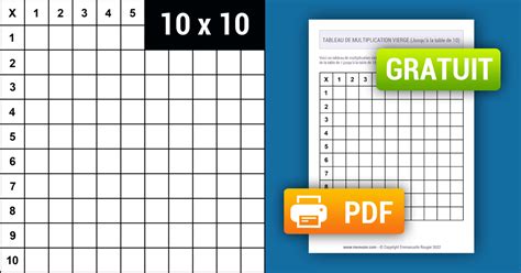 Tableau De Multiplication Vierge Noir And Blanc 1 à 10 à Imprimer