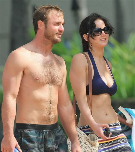 Jennifer Lawrence Wearing Skimpy Dark Blue Bikini At A Beach In Hawaii