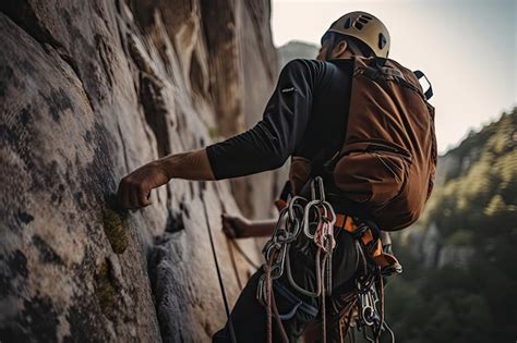 Premium Ai Image Rock Climber Scaling Vertical Wall With Ropes And