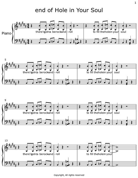 end of Hole in Your Soul - Sheet music for Piano