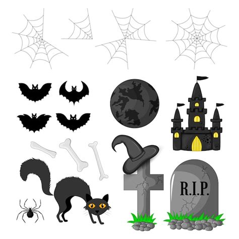 Premium Vector Halloween Set With Traditional Attributes Cartoon