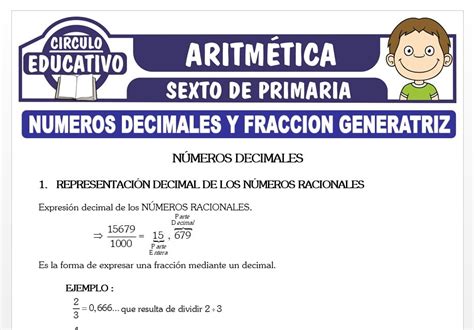 N Meros Decimales Y Fracci N Generatriz Para Sexto De Primaria Fichas