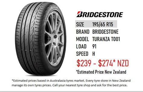 195/65 R15 TURANZA T001 BRIDGESTONE- NEW ZEALAND