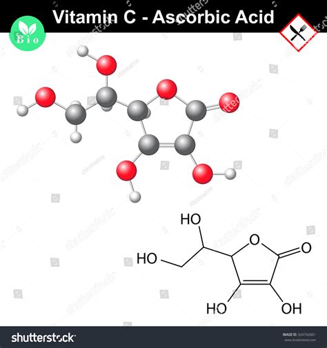 Ascorbic Acid Ascorbate Molecule Structural Chemical Stock Vector