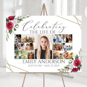 Photo Collage Celebration of Life Funeral Sign, Multiple Photos Funeral ...