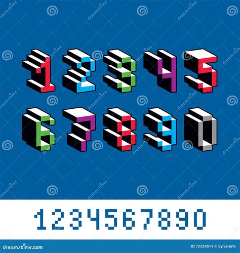 Vector Digits Numerals Created In Bit Style Pixel Art Number Stock