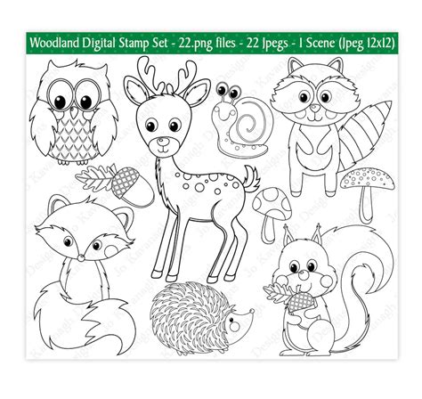 Woodland Animals Digital Stampsdigital Stampswoodland - Etsy