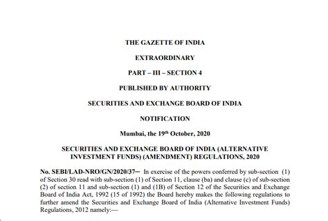 Sebi Alternative Investment Funds Amendment Regulations 2020