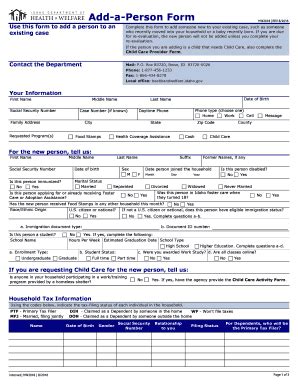 Fillable Online Healthandwelfare Idaho Add A Person Form Fax Email