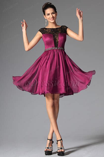 Dark Magenta Cap Sleeves Cocktails Dress Party Dress 04145912 Edressit