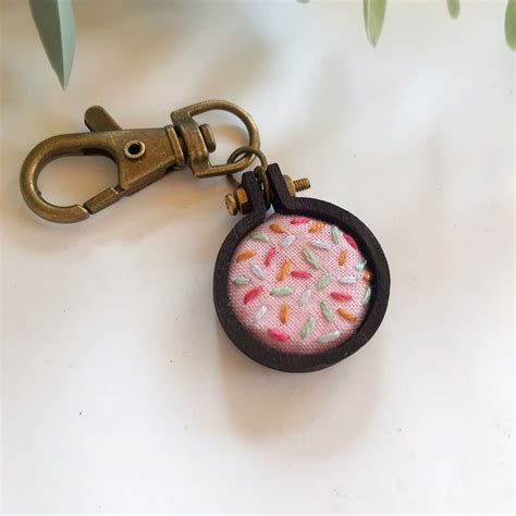 KEYCHAIN Hand Embroidered Pink Sprinkles Mini Embroidery Etsy