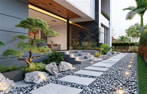 A Front Walkway with Plants from the Ground Stock Photo - Image of ...