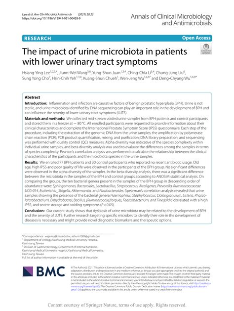 PDF The Impact Of Urine Microbiota In Patients With Lower Urinary