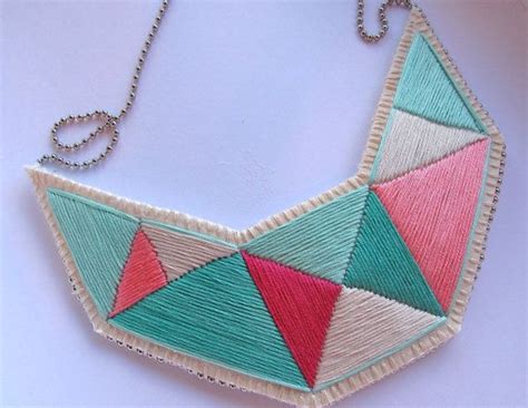 Embroidered Necklace Geometric Bib Triangles In Beautiful Colors Of